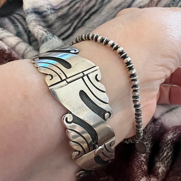 ❤️ Vintage TAXCO Sterling Oxidized Link 7.5” Western Style Bracelet 40.3gm HEAVY - Picture 1 of 16